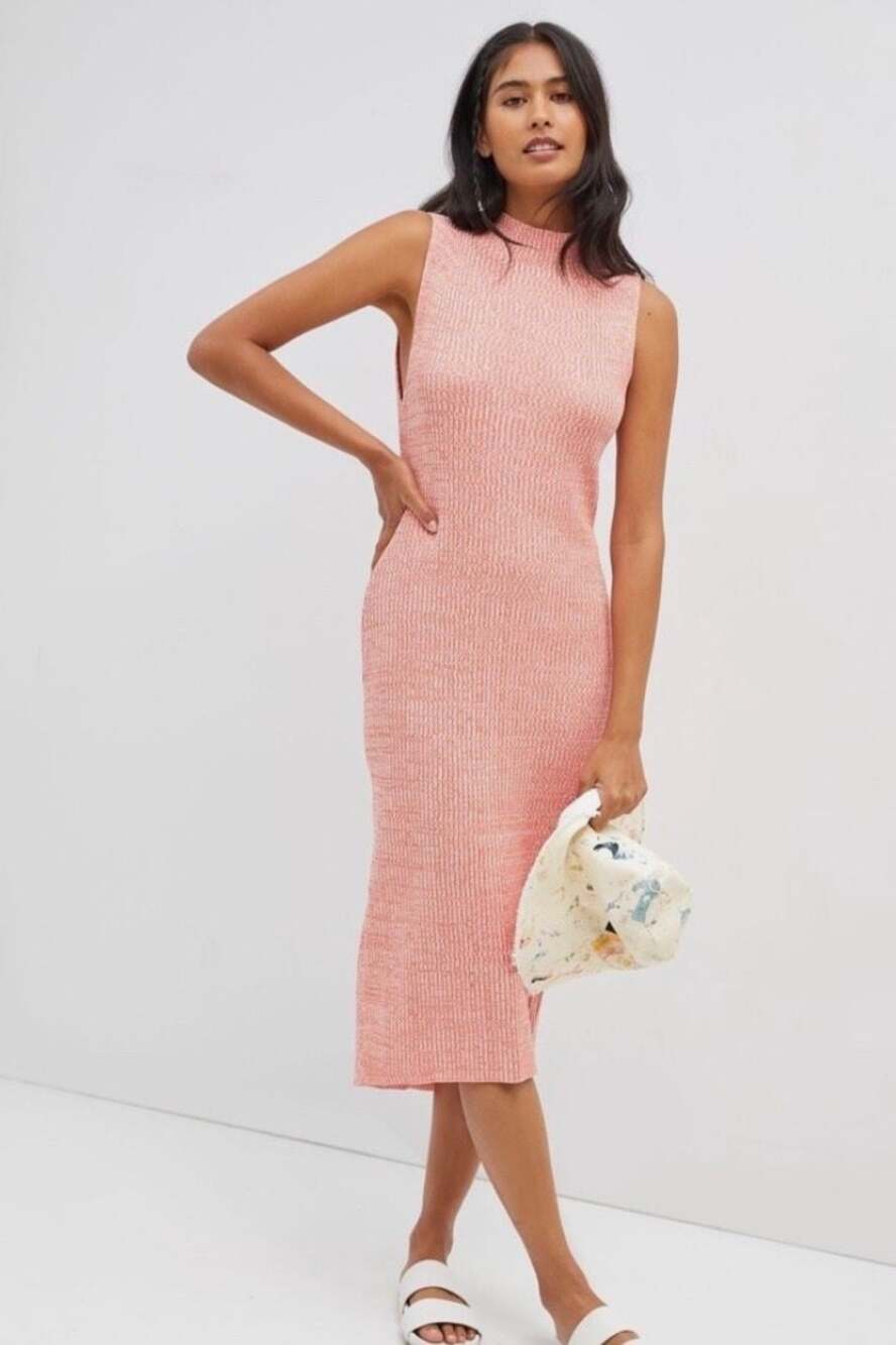 Daily Practice Mock Neck Ribbed Midi Dress Size S